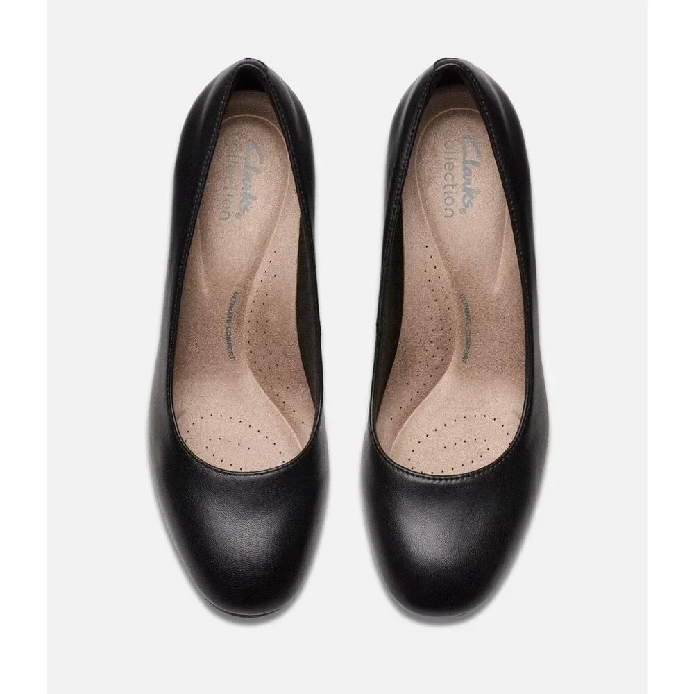 NWT CLARKS Womens Olivette‎ Pearl Black Leather Dress Shoes 11 Slip On Wedge NEW